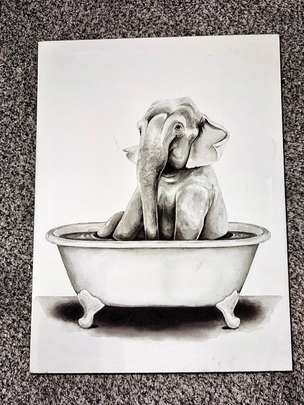 Black and White Elephant in Bathtub Canvas Wall Art Print / Decor